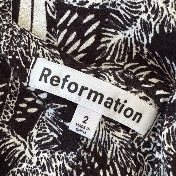Reformation Slip Crimini Midi Dress 2 Black White Palm Tree Surfboard Slit - Picture 5 of 7
